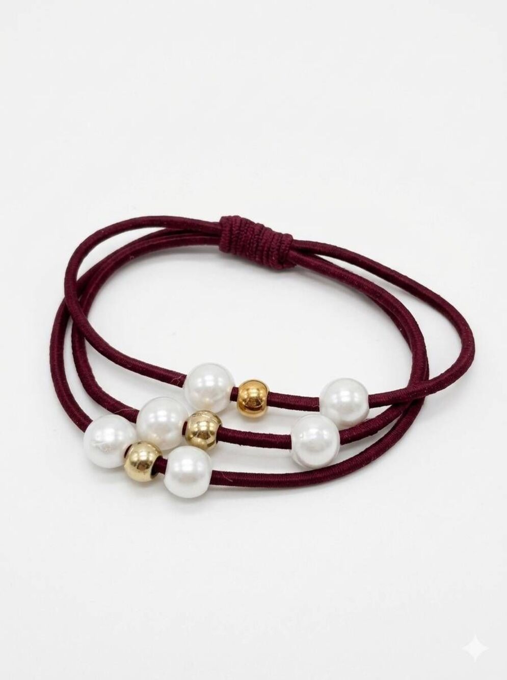 💜3 Strand Faux Pearl & Beaded Pony Tail Holder Bracelet